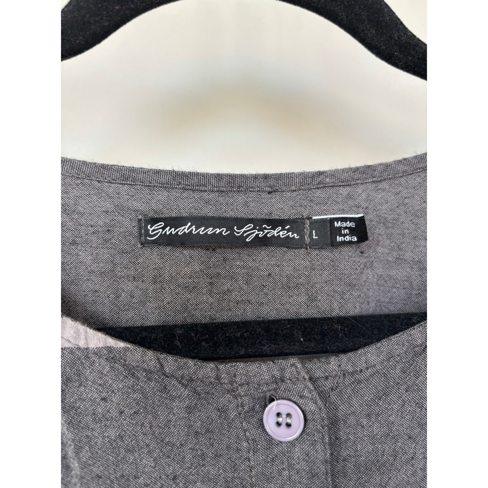 Gudrun Sjoden Grey Organic Cotton Striped Button Front Pocket Dress Large - Picture 2 of 10